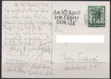 Propagandakarte (Photo Hoffmann), mit Briefmarke Michel Nr. DR. 662 gestempelt.